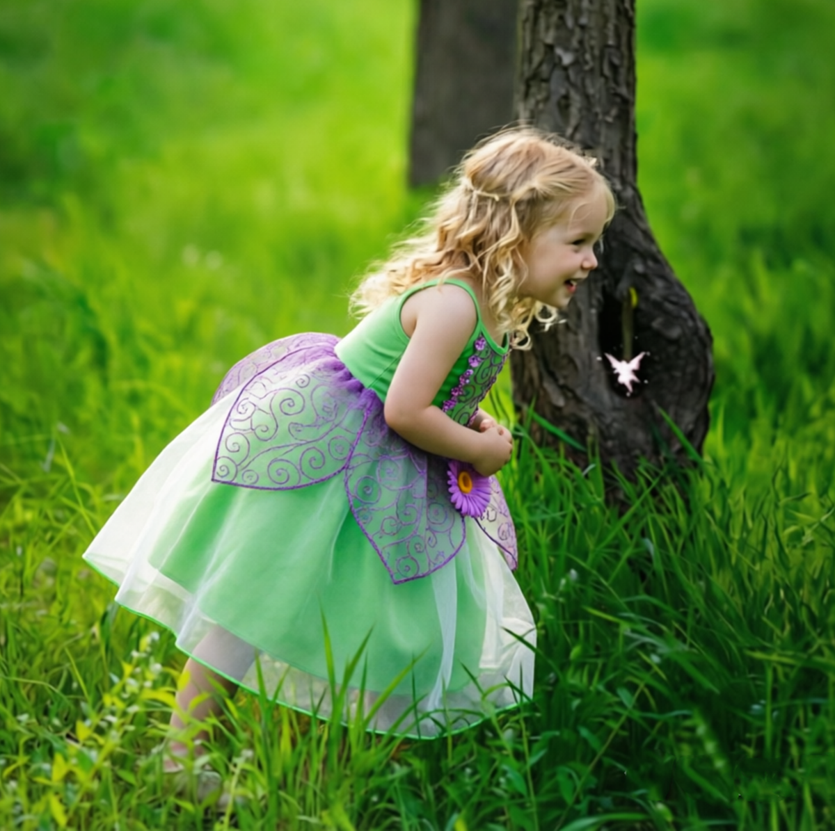 Girls Green Fairy Dress,Tinkerbell Girl Dress,Fairy Costume,Fairy Wing,Tinkerbell Costume,Tinkerbell Cosplay Dress,Kids Birthday Party Dress