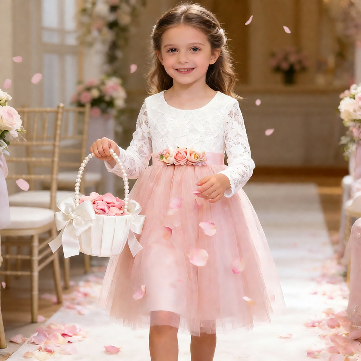 Personalized Rustic Tulle Flower Girl Dresses, Lace Flower Girl Dresses with Sash,Boho Wedding Flower Girl,Junior Bridesmaid, Birthday Dress