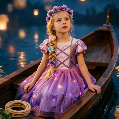 Light up Princess Rapunzel Inspired Tulle Dress,Rapunzel Costume,Kids Velvet Tulle Gown, Birthday Party Halloween Fairy Tale Costume for Girls