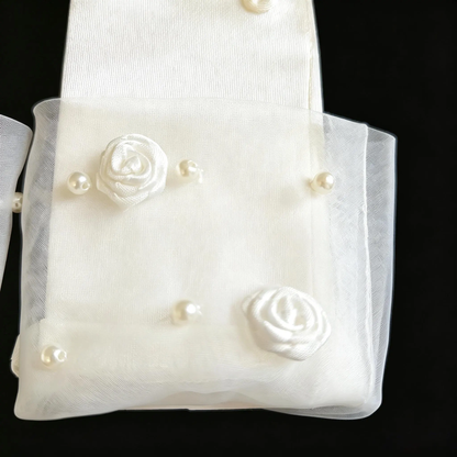 First Communion Gloves, Baptism, Wedding, Special Event Ivory Satin Flower Girl Gloves with Tulle & Pearl Details
