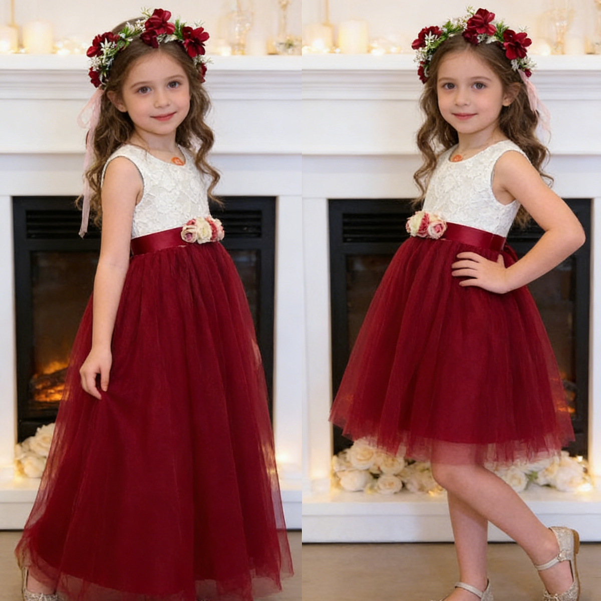 Custom Tulle Flower Girl Dresses, Lace Wedding Girl Dress with Floral, Wedding Flower Girl Gown, Girls Pageant Gown,Party Dresses