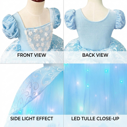 Light Up Blue Princess Gown,Cinderella Inspired Princess Dress,Cinderella Costume with LED ,Girls Birthday Party Costume,Tulle princess dress