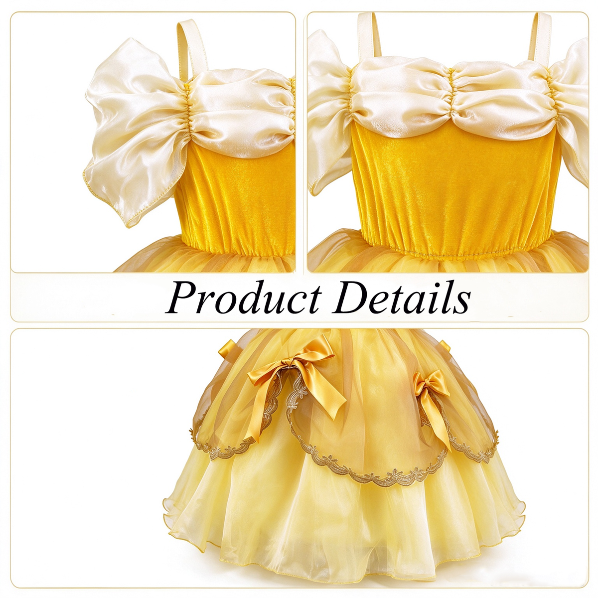 Light up Princess Belle Costume, Beauty and the Beast Yellow Gown, LED Princess Belle Dress, Flower Girl Dress, Fairy Tale Dress,Princess Party Dress up
