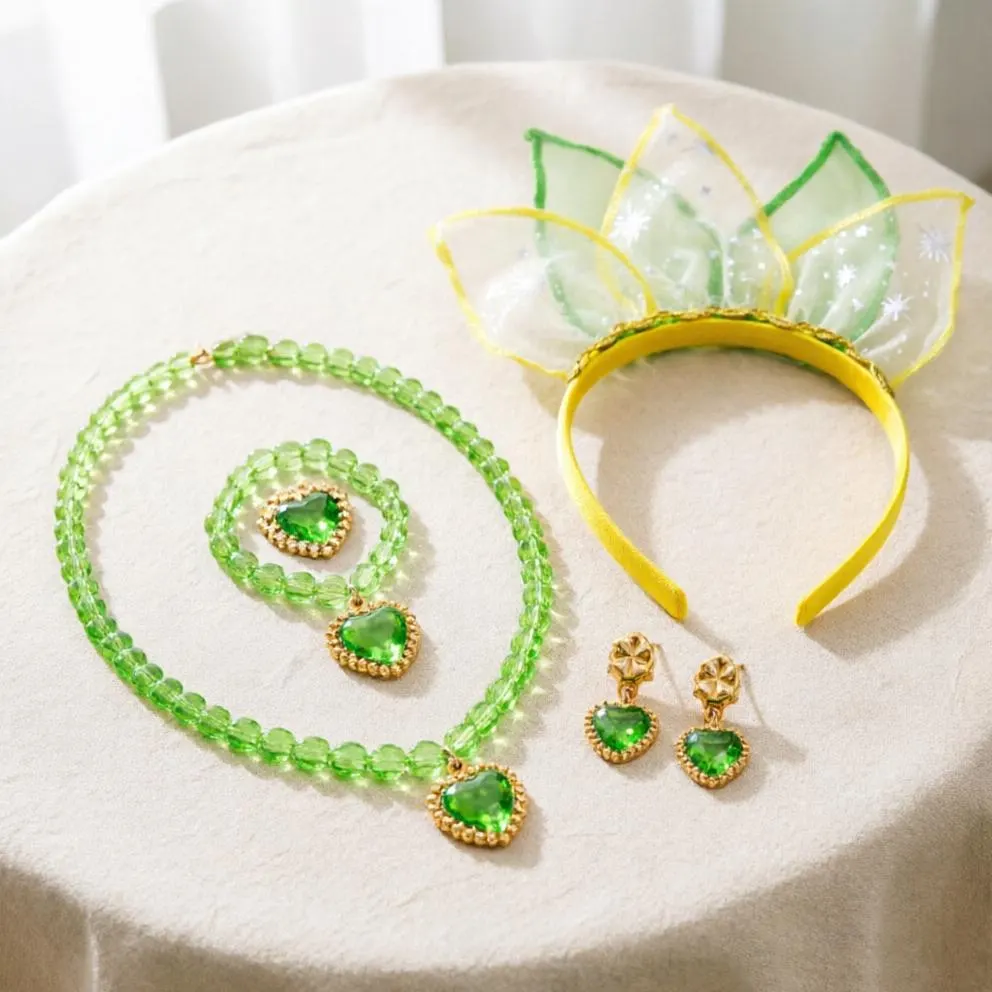 Princess Tiana Inspired Tulle Dress,Princess And Frog,Green Layered Party Dress with Accessory,Kids Fairy Tale Halloween Outfit