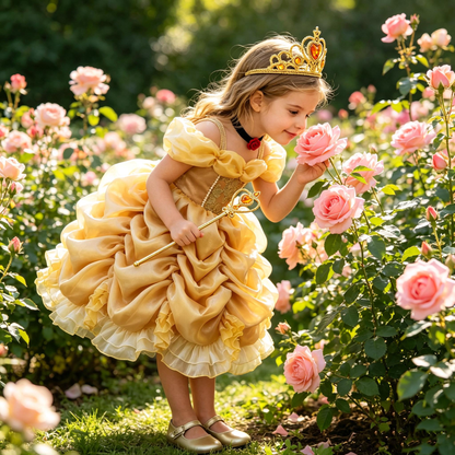 Girls Belle Princess Dress, Beauty and the Beast Pageant Dress for Girls,Off-Shoulder Tulle Costume,Disney Princess Party Wear