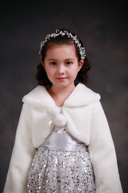 Girls Faux Fur Bolero White Fur Coat Jacket Princess Shawl Shrug