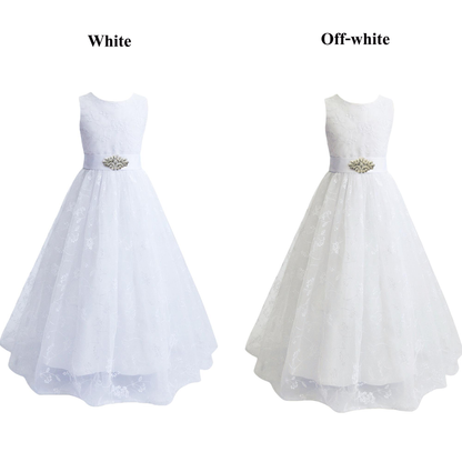 Personalized 1st Communion Dresses| Lace Holy Communion Dress | Flower Girl Dresses with Belt | Baptism Dresses| Wedding Party Girls Dresses