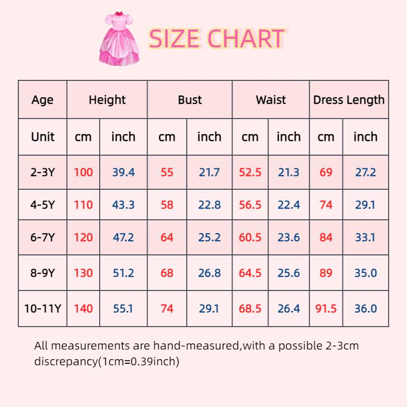 Princess Peach Costume Dress,Pink Princess Gown for Girls,Birthday Party Dress ,Halloween Costume,Toddler Princess Dress,Kids Cosplay Outfit