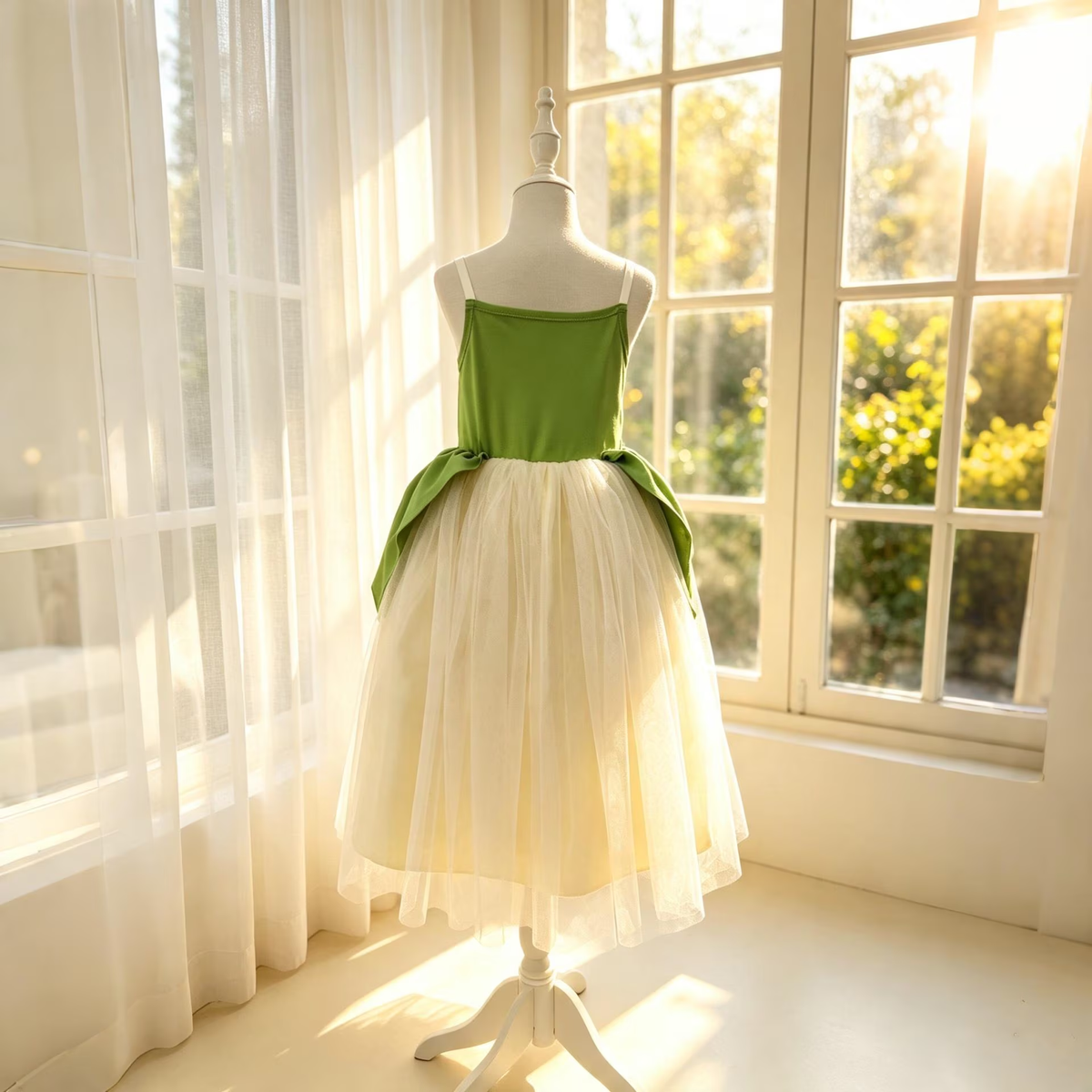 Girls Tiana Princess Costume Dress, Princess and Frog,Green Leaf Tulle Gown, Birthday Outfit &Halloween Cosplay