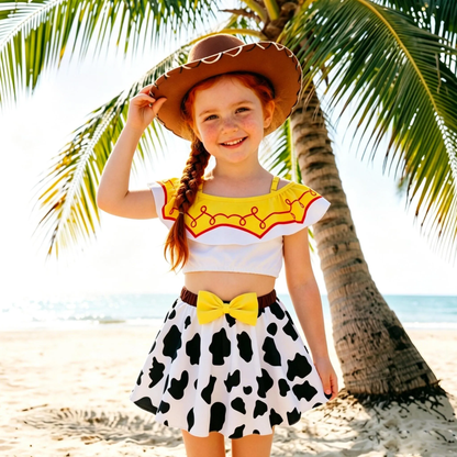 Girls Jessie Two-piece Swimsuit, Kids Disney Swim Beachwear Summer Vacation Outfit,Birthday Swimsuit,Toddler Cowgirl Swimsuit Outfit