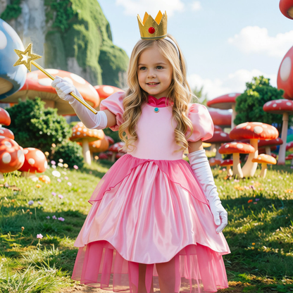 Princess Peach Costume Dress,Pink Princess Gown for Girls,Birthday Party Dress ,Halloween Costume,Toddler Princess Dress,Kids Cosplay Outfit