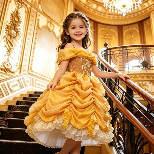Girls Belle Princess Dress, Beauty and the Beast Pageant Dress for Girls,Off-Shoulder Tulle Costume,Disney Princess Party Wear