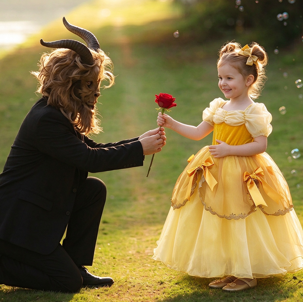 Light up Princess Belle Costume, Beauty and the Beast Yellow Gown, LED Princess Belle Dress, Flower Girl Dress, Fairy Tale Dress,Princess Party Dress up