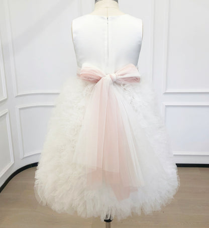 Personalized White Tulle Flower Girl Dresses with Floral Sash |1st Communion Dresses| Girls Formal Dress|Wedding Girl Dress|Birthday Dresses