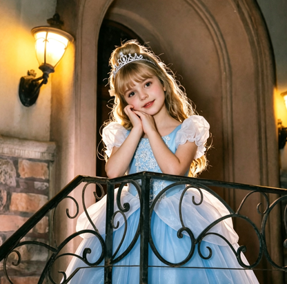Princess Cinderella Costume, Cinderella Dress,Blue Princess Dress Costume,Flower Girl Dress, Kids Cosplay Outfit,Cinderella Birthday Dress