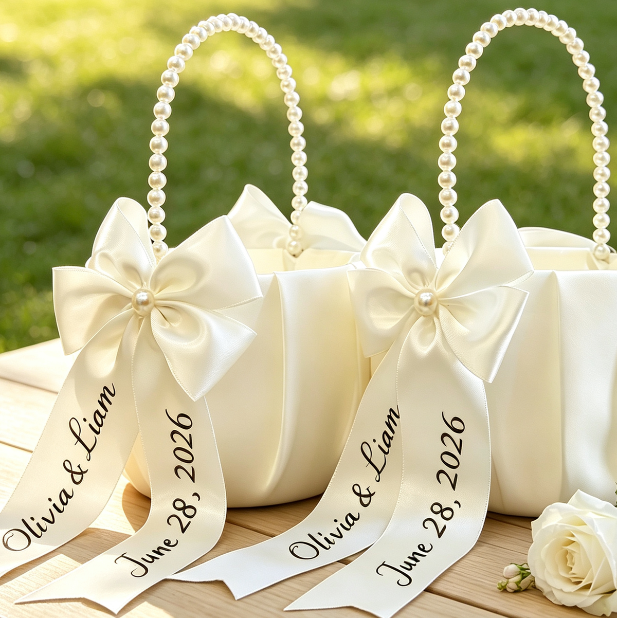 2PCS Custom Ivory Flower Girl Baskets |Ring Bearer Pillow Set |Wedding Baskets |Petal Baskets |Rustic Basket |Bridesmaid Basket |Ring Pillow