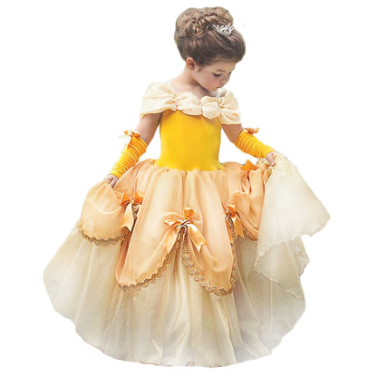 Belle Dress Princess Costume Yellow Party Fancy Gowns Halloween Cosplay Dress up