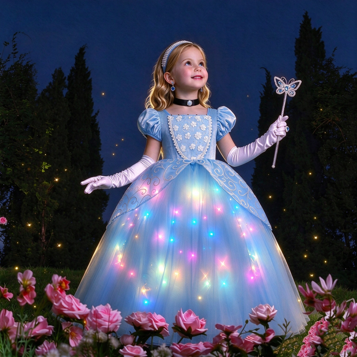 Light Up Blue Princess Gown,Cinderella Inspired Princess Dress,Cinderella Costume with LED ,Girls Birthday Party Costume,Tulle princess dress