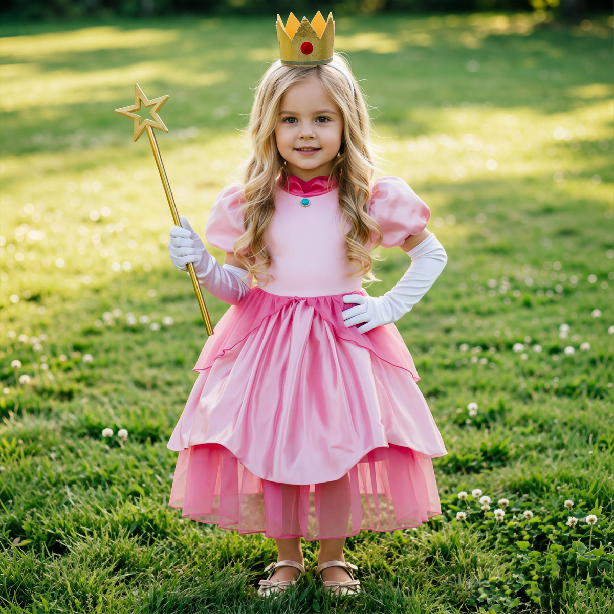 Princess Peach Costume Dress,Pink Princess Gown for Girls,Birthday Party Dress ,Halloween Costume,Toddler Princess Dress,Kids Cosplay Outfit
