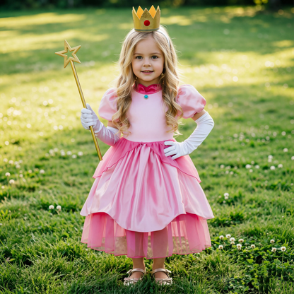 Princess Peach Costume Dress,Pink Princess Gown for Girls,Birthday Party Dress ,Halloween Costume,Toddler Princess Dress,Kids Cosplay Outfit
