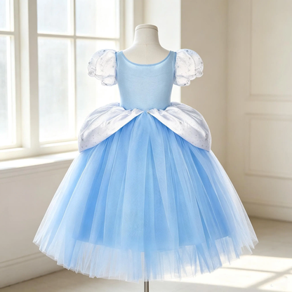 Light Up Cinderella Inspired Dress for Girls,Blue Tulle Puff Sleeve Gown, Birthday Party Dress, Halloween Cosplay Outfit for Toddler Kids