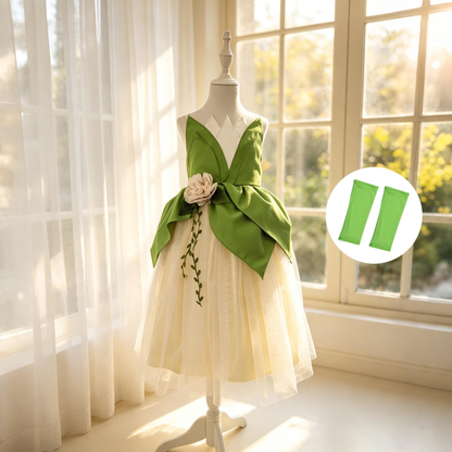 Girls Tiana Princess Costume Dress, Princess and Frog,Green Leaf Tulle Gown, Birthday Outfit &Halloween Cosplay