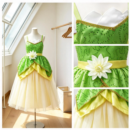 Tiana Princess Dress,Tiana Costume,Tiana Birthday, Princess Tiana Costume,Princess and Frog Dress,Green Princess Dress, Princess Tiana Party