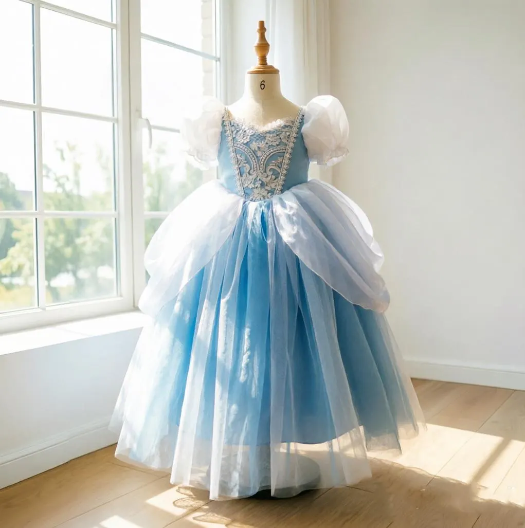 Cinderella Princess Dress for Girls , Blue Tulle Ball Gown ,Birthday Outfit, Flower Girl Dress, Halloween Costume ,Kids Fairy Tale Dress