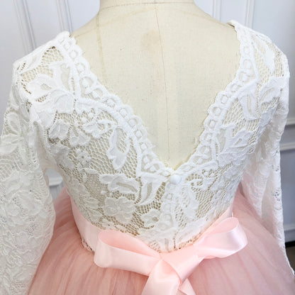 Personalized Rustic Tulle Flower Girl Dresses, Lace Flower Girl Dresses with Sash,Boho Wedding Flower Girl,Junior Bridesmaid, Birthday Dress