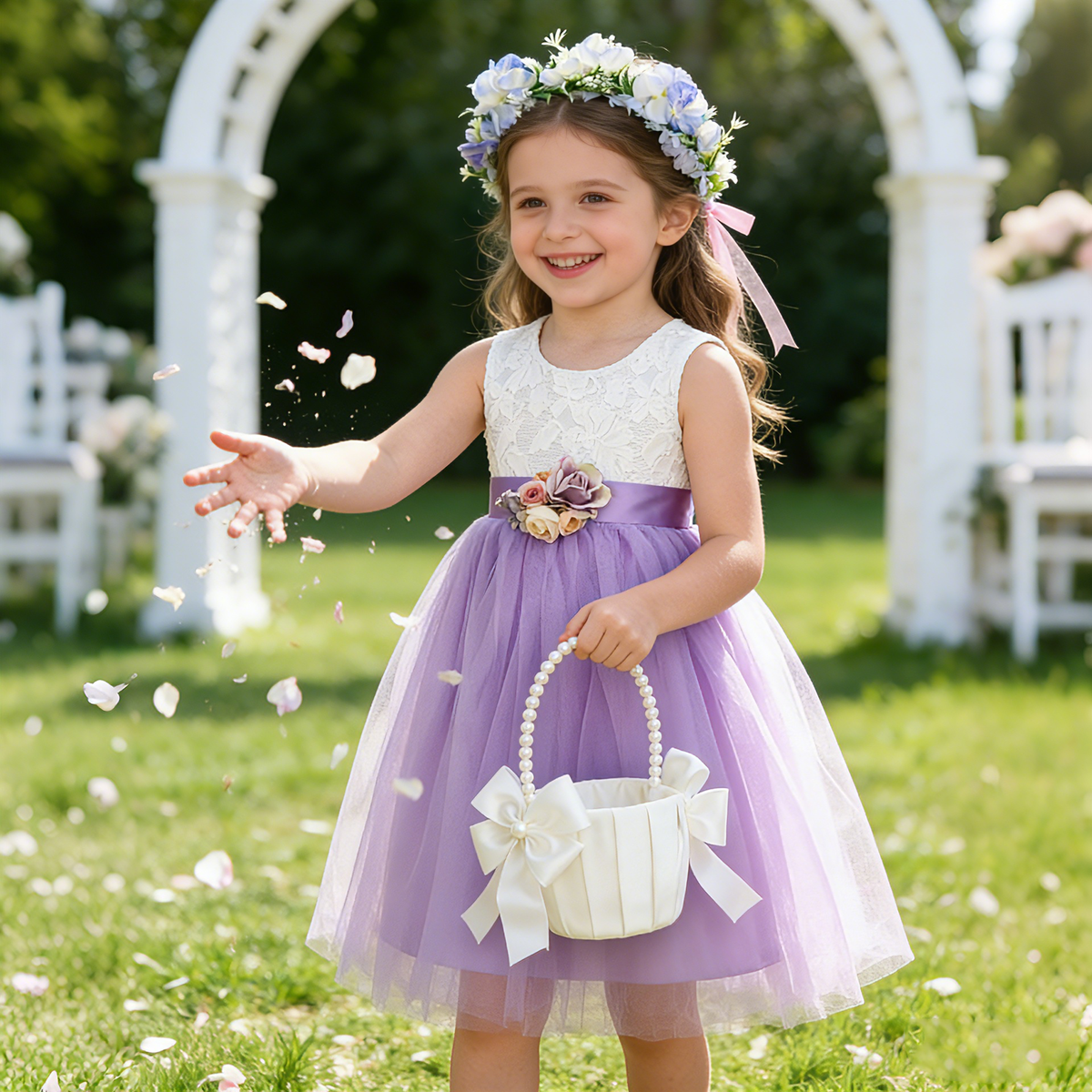 Custom Tulle Flower Girl Dresses, Lace Wedding Girl Dress with Floral, Wedding Flower Girl Gown, Girls Pageant Gown,Party Dresses