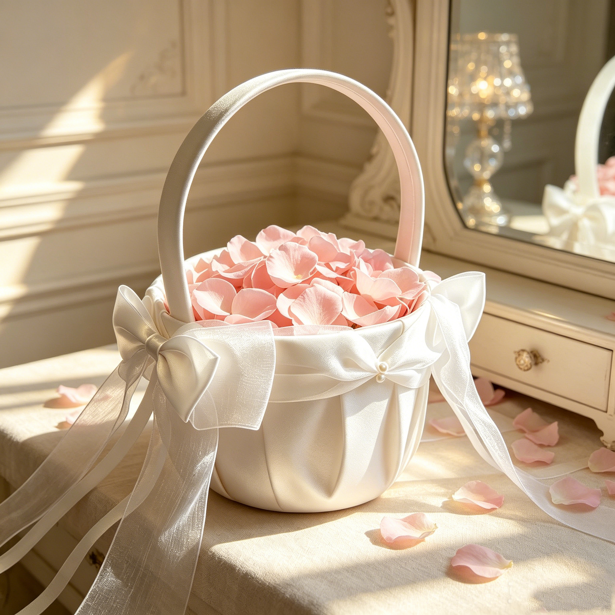 Flower Girl Baskets, Wedding Baskets, Ivory Samll Flower Basket, Rustic Basket, Bridesmaid Basket, Wedding Card Basket, Petite Flower Basket