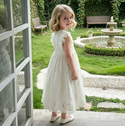 Country Flower Girl Dresses, Ivory Flower Girl, Communion Dress,Christening Dress,Lace Girl Dress, Bohemian Flower Girl,First Holy Communion