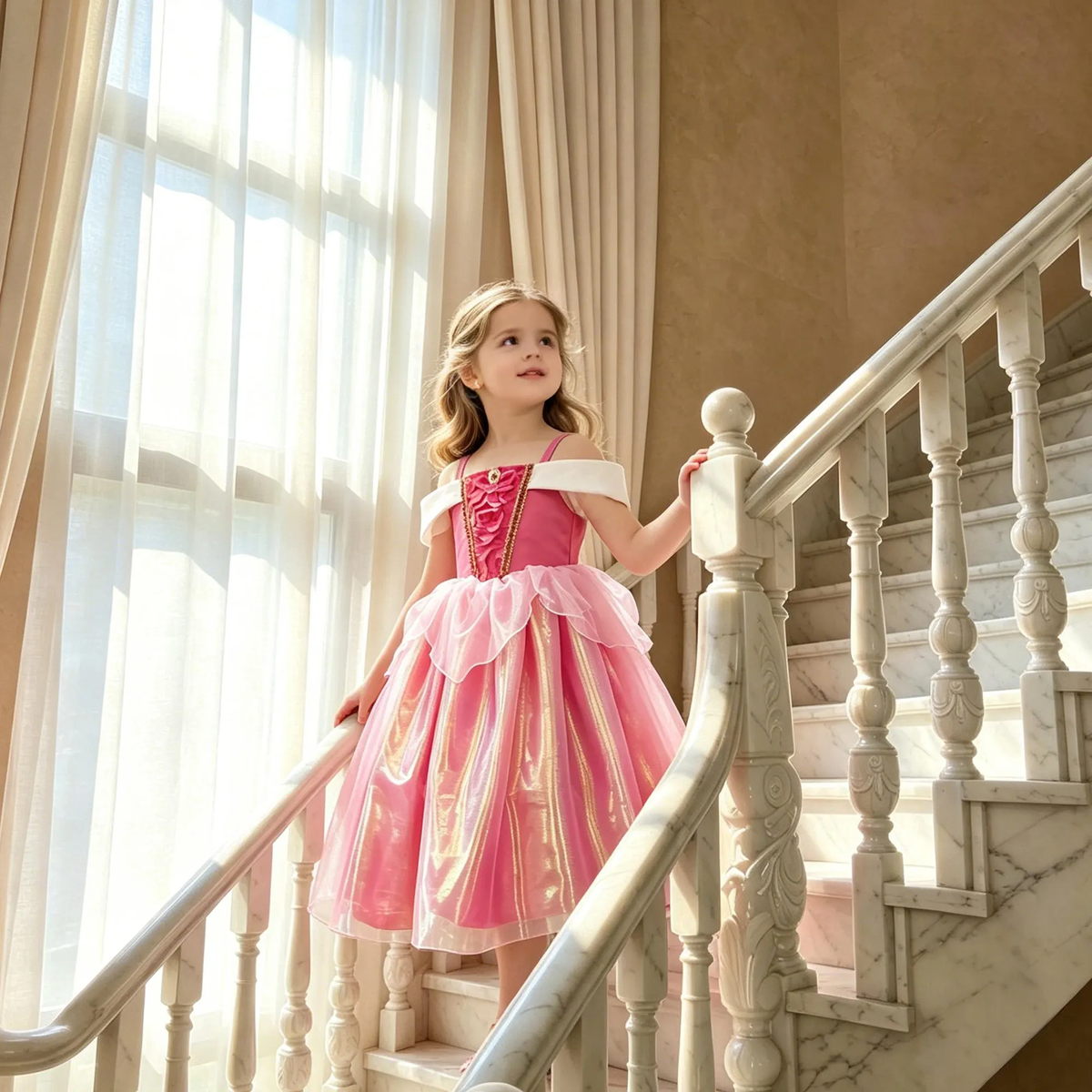 Princess Aurora Inspired Pink Ball Gown for Girls, Sleeping Beauty Costume,Aurora Costume,Elegant Princess Ballgown for Girls
