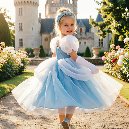 Cinderella Princess Dress for Girls , Blue Tulle Ball Gown ,Birthday Outfit, Flower Girl Dress, Halloween Costume ,Kids Fairy Tale Dress
