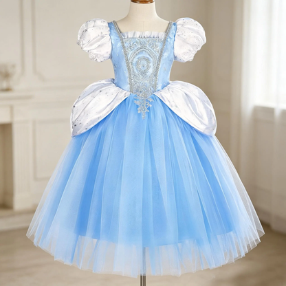Girls Princess Cinderella Inspired Dress , Kids Cosplay Tulle Gown, Halloween Birthday Costume With Accessories
