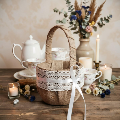 Boho Ring Pillow & Flower Girl Basket Set,Boho Ring Pillow ,Lace flower basket,Wedding Petal Basket