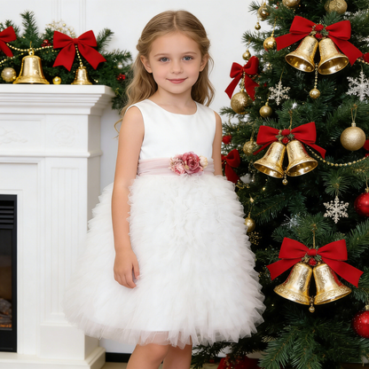 Personalized White Tulle Flower Girl Dresses with Floral Sash |1st Communion Dresses| Girls Formal Dress|Wedding Girl Dress|Birthday Dresses