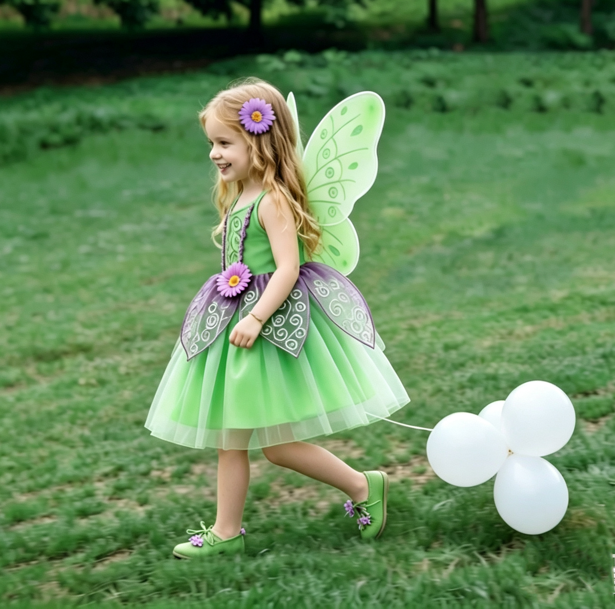 Girls Green Fairy Dress,Tinkerbell Girl Dress,Fairy Costume,Fairy Wing,Tinkerbell Costume,Tinkerbell Cosplay Dress,Kids Birthday Party Dress