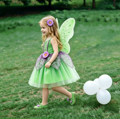 Girls Green Fairy Dress,Tinkerbell Girl Dress,Fairy Costume,Fairy Wing,Tinkerbell Costume,Tinkerbell Cosplay Dress,Kids Birthday Party Dress