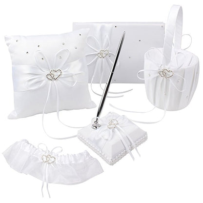 4Pcs/set Wedding Decoration Bridal Satin Ring Pillow Flower Basket Guest Book Pen Set Wedding Products Supplies