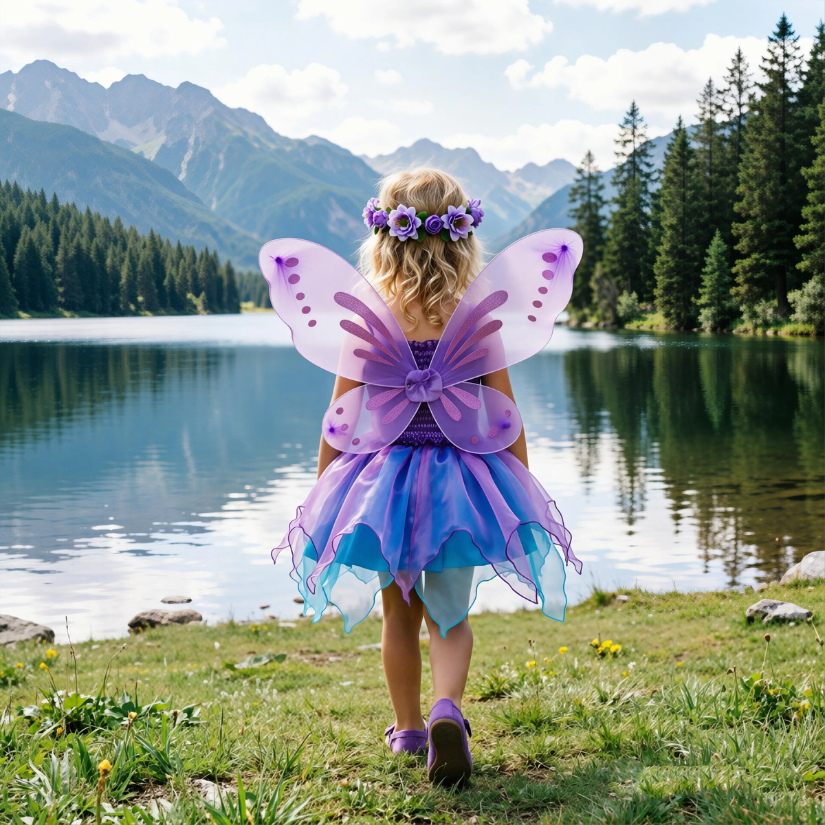 Girls Purple Blue Fairy Costume Set, Summer Girl fairy Dress,2 Piece Tutu Outfit,Kids Halloween Cosplay, Birthday Party Dress Up