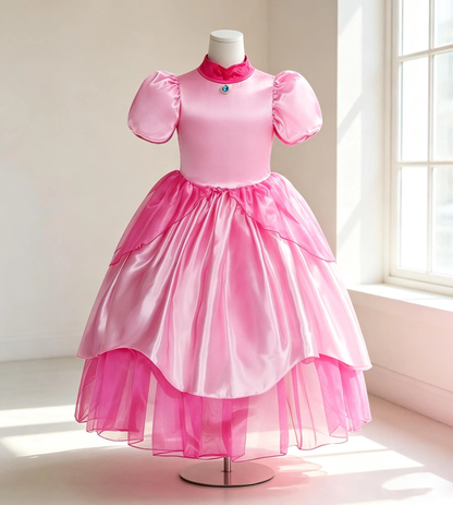 Princess Peach Costume Dress,Pink Princess Gown for Girls,Birthday Party Dress ,Halloween Costume,Toddler Princess Dress,Kids Cosplay Outfit