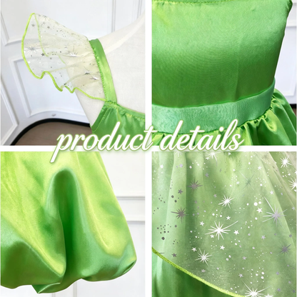 Tinker Bell Bubble Fairy Dress for Girls, Green Fairy Princess Dress, Kids Cosplay Outfit for Birthday Halloween Photoshoot
