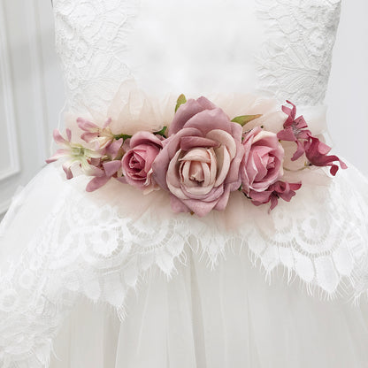 Custom Flower Girl Dresses| White Lace Tulle Flower Girl Dress| Wedding Girl Dress with Sash| 1st Communion Dresses| Birthday Party Dresses
