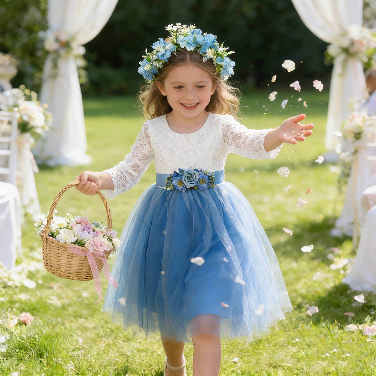 Personalized Rustic Tulle Flower Girl Dresses, Lace Flower Girl Dresses with Sash,Boho Wedding Flower Girl,Junior Bridesmaid, Birthday Dress
