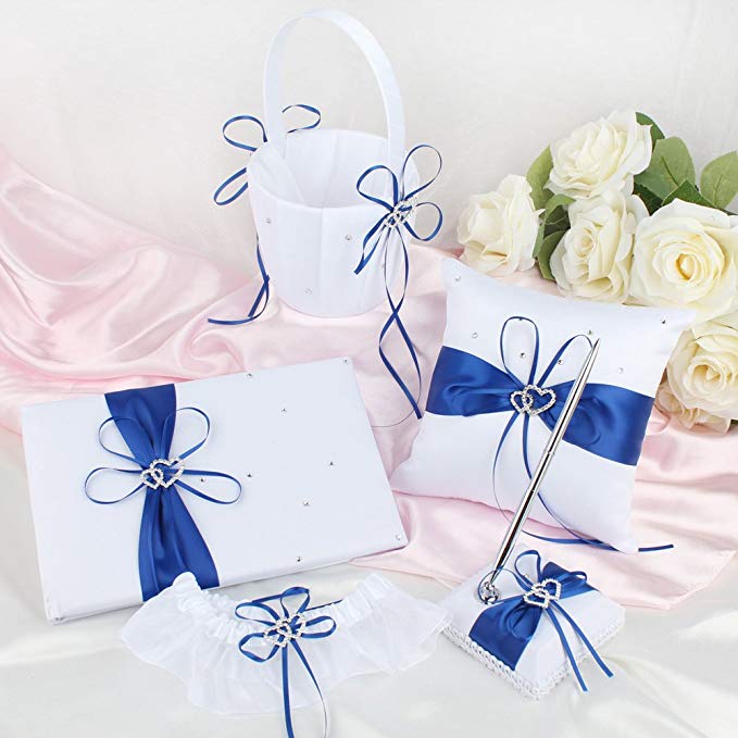 4Pcs/set Wedding Decoration Bridal Satin Ring Pillow Flower Basket Guest Book Pen Set Wedding Products Supplies