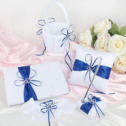 4Pcs/set Wedding Decoration Bridal Satin Ring Pillow Flower Basket Guest Book Pen Set Wedding Products Supplies