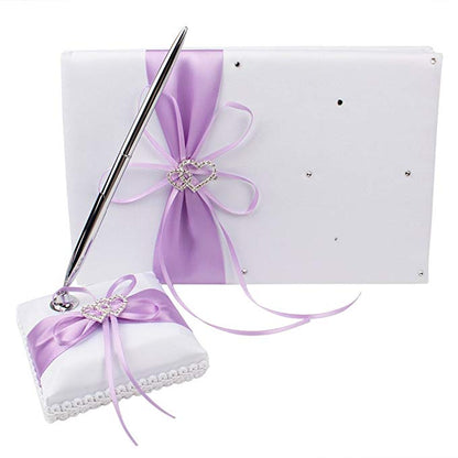 Wedding Guest Book With Pen Holder Sets Satin Bows For Party Decorations