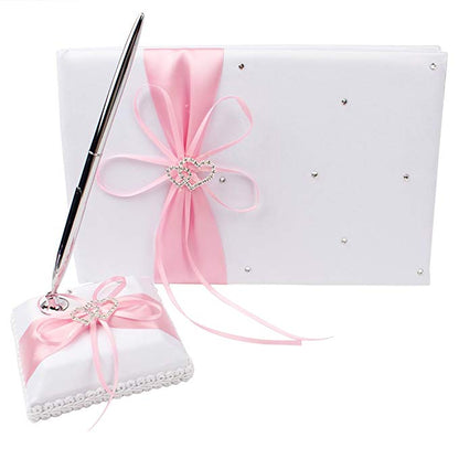 Wedding Guest Book With Pen Holder Sets Satin Bows For Party Decorations