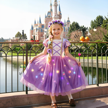 Light up Princess Rapunzel Inspired Tulle Dress,Rapunzel Costume,Kids Velvet Tulle Gown, Birthday Party Halloween Fairy Tale Costume for Girls